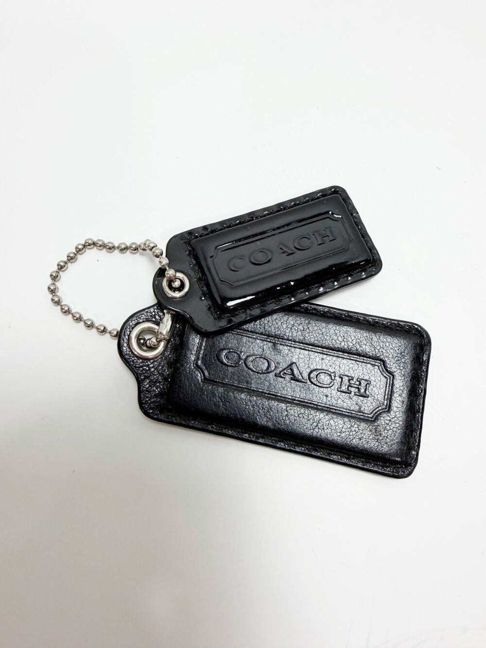 Coach Double Hang Tag Black Leather Small Accessory Key Chain